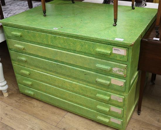 A green painted plan chest W.117cm